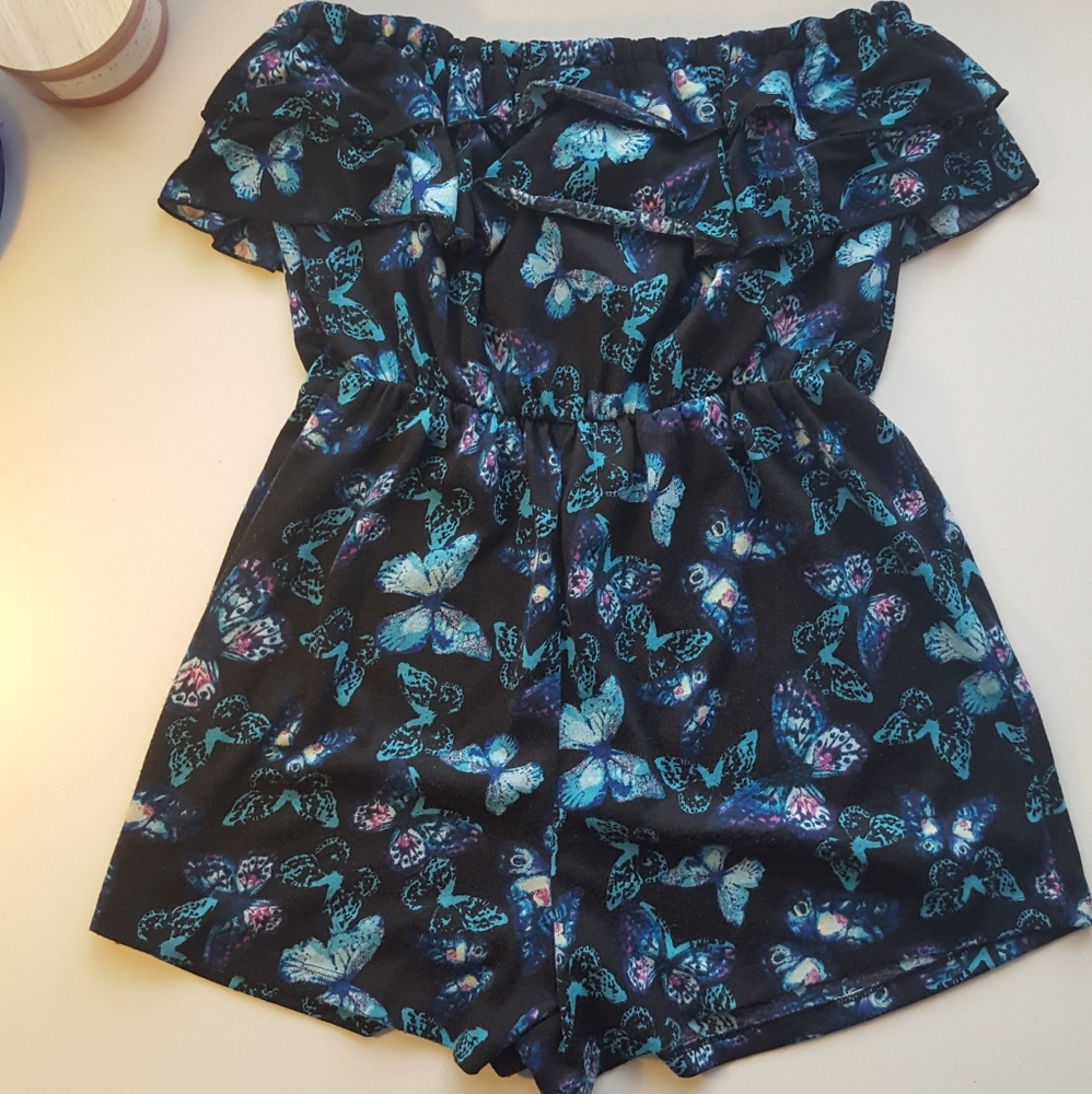 G:21 butterflies strapless tube ruffle romper